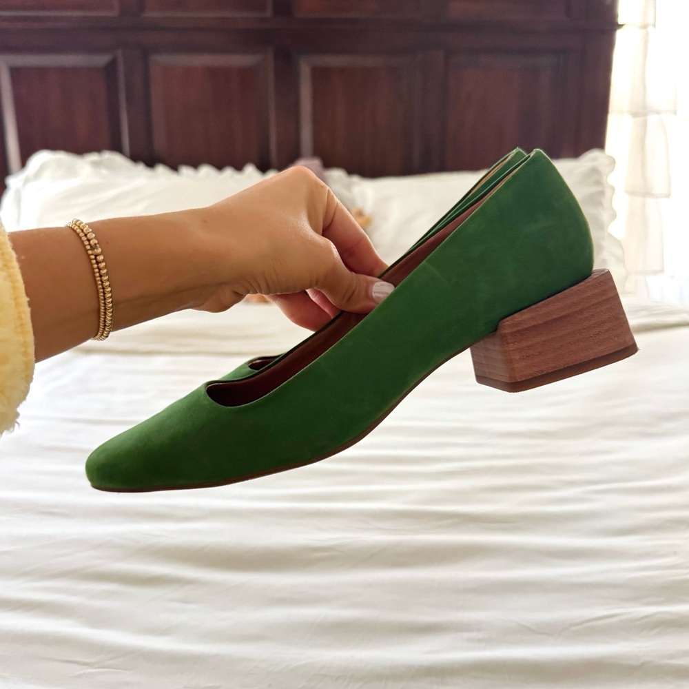 Green Suede Block Heel Alice + Olivia heels